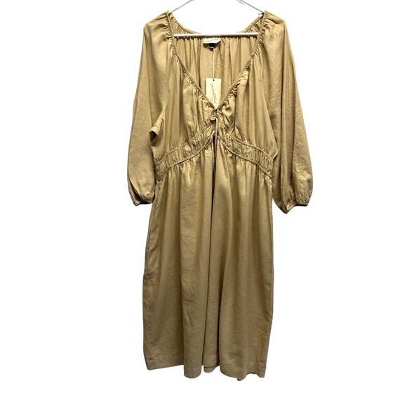 NWT Linen Blend Babydoll Midi with pockets Women Dress XL - Picture 1 of 12